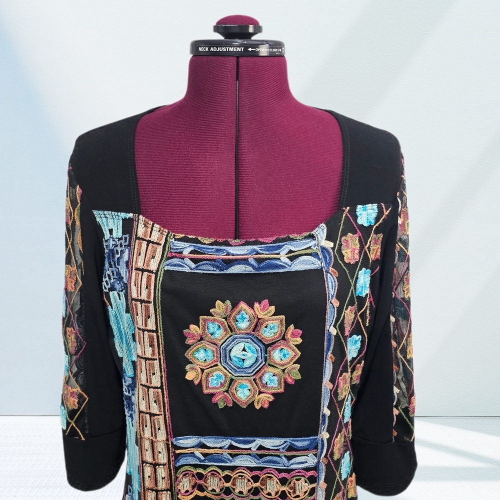 Luc Fontaine Babylone Short Boho Tunic Dress Embroidered Womens Size 10 - Picture 2 of 16